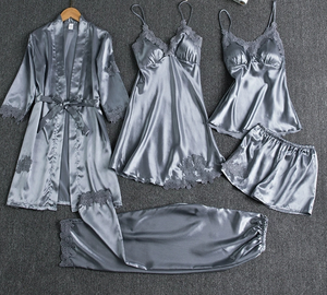 Ensemble <span class=keywords><strong>de</strong></span> vêtements <span class=keywords><strong>de</strong></span> nuit pour femmes en soie glacée respirante, élégant et sexy, pour la maison, été, sans manches, léger, <span class=keywords><strong>grande</strong></span> <span class=keywords><strong>taille</strong></span>, cinq pièces, avec <span class=keywords><strong>peignoir</strong></span> - Product Image 3