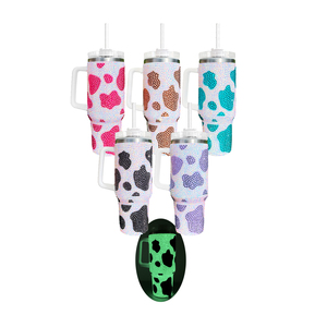 Black Brown Purple Blue Rose GITD Rhinestone Cow Print 40oz Bling Tumbler Chocolate Milk <strong>Cowprint</strong> Rhinestone Hot Cold Tumbler - Product Image 2