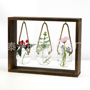 Creative Detachable Hydroponic Glass Vase Hanging Retro Wooden Frame Wall Vase For Pothos Plants Home Decoration - Product Image 2