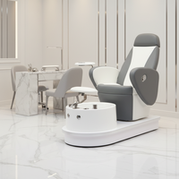 Ensemble de fauteuils de manucure et pédicure Kangmei pour salon de beauté, gris et blanc, avec spa pour les pieds sans tuyauterie, vente en gros et sur mesure