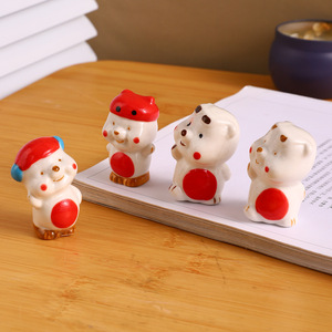 Figuras de animales de cerámica con diseño de dibujos animados, decoración de escritorio para el hogar pintada a mano, regalo para parejas, amigos, colegas - Product Image 3