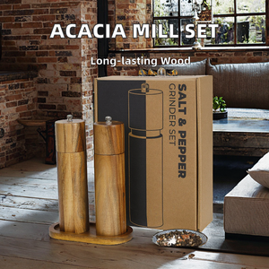 Juego de Molinillos de Sal y Pimienta de Madera de Acacia de 8 Pulgadas con Logotipo Personalizado, Capacidad de 200 ml, Incluye Molinillo de Pimienta en Caja para Uso Doméstico - Product Image 2