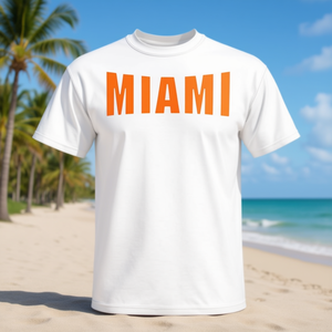 Camiseta clásica Miami Throwback, textura blanca y naranja, unisex, talla para adultos - Product Image 3