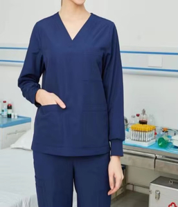 Exquisite Design Breathable Comfortable Soft Stretchable V-neck Unisex Woven Fabric <b>Scrub</b> <b>Sets</b> - Product Image 4