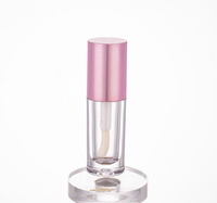 Flacon vide de 6 ml pour brillant à lèvres/rouge à lèvres, rose/rose argenté, avec grand pinceau, forme ronde, rechargeable