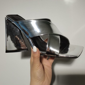 2021 Summer Spring Chunky Heel Shoes Nude Color Square Open Toes Bling Cross Surface <b>Sandals</b> Women High Slippers <b>Sandals</b> - Product Image 5