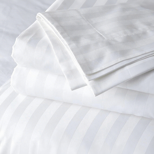 Customized 50/50 Poly Cotton Hotel Bedding Stripe <strong>Sheets</strong> Set White 5 Star Hotel Bedsheet Bedding Set - Product Image 3