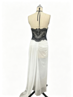 Robe longue asymétrique élégante à dos nu avec patchwork de dentelle, drapée et plissée, sexy, pour femme, idéale pour bal de promo ou invitée de mariage