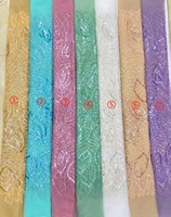 Kain Jaring Bordir Payet Motif Daun Hijau Mint 100% Poliester Ramah Lingkungan untuk Pakaian & Dekorasi