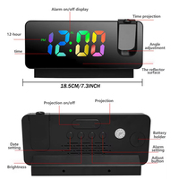 Réveil projecteur avec grand écran LED couleur, projecteur rotatif pour plafond/mur, pour chambre, bureau, salle de bain