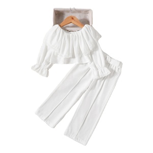 Vêtements pour enfants en gros printemps-automne 2023, hauts et pantalons en dentelle blanche, ensemble de 2 pièces pour filles - Product Image 1