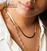 Ensemble de colliers superposés élégants EManco en acier inoxydable PVD pour femmes, couleur or/argent 14 carats, accessoires pour tous les jours, décontractés ou de fête