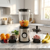 Robot culinaire en acier inoxydable 800W à 3 vitesses, mixeur avec bol en polycarbonate de 1,6L, presse-agrumes, hachoir à viande