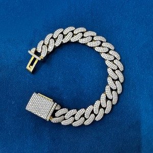 สร้อยข้อมือเพชรโมอิส925เงินสเตอร์ลิง15มม. ทำด้วยมือสร้อยข้อมือเครื่องประดับฮิปฮอปคิวบา - Product Image 3