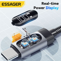 ESSAGER ES-X64, kawat Data Tipe C pengisi daya Cepat PD Display LED, USB-C 100W 60W untuk ponsel Tablet Laptop