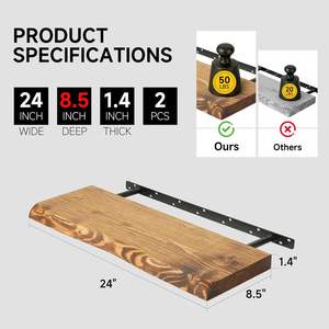 Ensemble de 2 <span class=keywords><strong>étagère</strong></span>s flottantes en bois massif de sapin finlandais de 24 pouces, <span class=keywords><strong>étagère</strong></span>s en bois naturel avec finition brune pour mur - Product Image 5