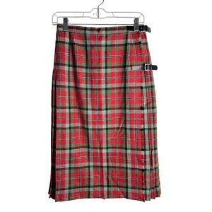 Women's Tartan Kilt Vintage Red Plaid Kilt <b>Skirt</b> Knee Length <b>Straight</b> With Belt - Product Image 1