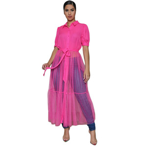 Nouveau Sexy noir Blouse femmes manches chemises été mode demi manches dentelle maille longue volants Blouse hauts - Product Image 6