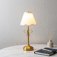 Lampe de Table Rechargeable Sans Fil Dorée Tactile LED, Abat-Jour Tissu Luxe Simple, pour Salon, Mariage et Restaurant
