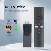 Boîtier décodeur Android 10 ATV U8 Smart Fire TV Stick 4K avec 2 Go de RAM, 8 Go/16 Go de ROM, double Wi-Fi et Bluetooth, Allwinner H313