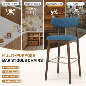 Sillas de Barra Altas de Metal Resistente con Patas de Madera de Caucho y Respaldo Ergonómico para Bar en Casa y Comedor - Product Image 6