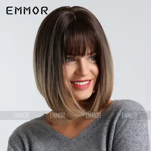 Bob Wig With Bangs - 12'' Short Blonde Wig For Women Natural Look Color Wigs With Bangs Super Soft