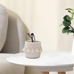 Cesta Tejida de <span class=keywords><strong>Cuerda</strong></span> de Algodón Estilo Nórdico, Mini Organizador de Escritorio de Macramé para Productos de Cuidado de la Piel, Contenedor Pequeño de Almacenamiento con Decoración de Flecos - Product Image 5