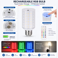 Ampoule LED RGB rechargeable avec base magnétique Type-C E27, télécommande tactile, 6000 mAh, pour lampe murale, lumière d'ambiance