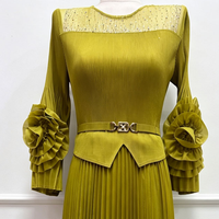 Robe plissée florale 3D à manches évasées en dentelle, cintrée à la taille, amincissante, pour femme, tenue décontractée ou de bureau