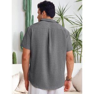 2025 camisa de manga corta informal ajustada para hombre estilo guayabera cubano con botones de lino verano playa Hippie Tops - Product Image 4