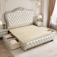 Lit double de style américain et européen de 1,8 m en bois massif avec finition en cuir, design français moderne, ensemble de chambre à coucher, meubles pour la maison