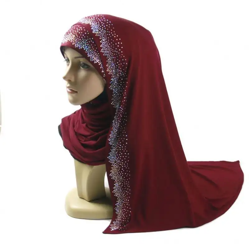 Écharpe hijab en coton musulman classique pour femmes, design personnalisé, hijab, châle, sexy avec pierres, 2019