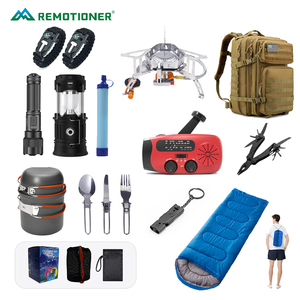 Kit de survie d'urgence pour le camping et la randonnée en plein air avec radio solaire, lampe, sifflet et réchaud - Product Image 1