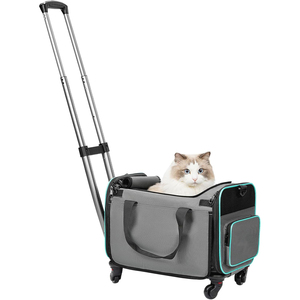 Custom Logo Luxury 4-Wheel Eco-Friendly Dog Carrier Strollers <b>Foldable</b> Polyester Pet <b>Trolley</b> Detachable Wheels Zipper Closure - Product Image 1