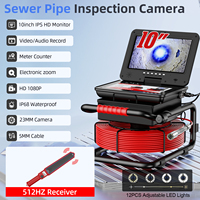 Caméra d'inspection de canalisations 10 pouces IPS 1080P avec câble en fibre de verre de 20 m 5 mm, localisateur 512 Hz, compteur de mètres et fonction d'auto-nivellement pour drain