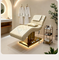 Table de massage électrique pour soins du visage avec trou respiratoire, en cuir PVC blanc, pour salon de beauté et spa médical