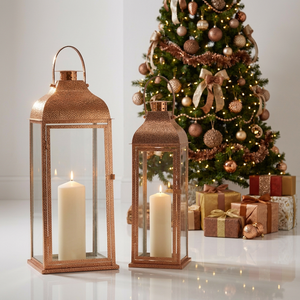 2026 Tall Large Stainless Steel Metal Candle Lanterns Hammered <b>Top</b> <b>Rose</b> Gold Finish Christmas Home Decorations - Product Image 1