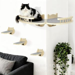Estructura de madera para trepar para gatos, montada en la pared, 4 niveles, color natural, fácil de montar, para gatos de interior. - Product Image 1