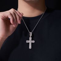 Collier pendentif croix en argent sterling et moissanite, bijoux géométriques hip-hop pour hommes et femmes