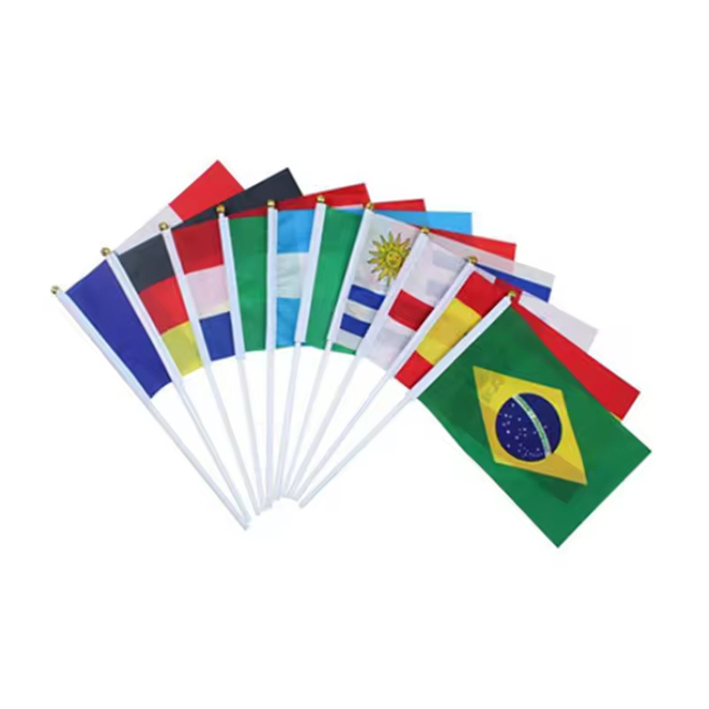 Hot Sale Cheap Durable National Country Multicolor Custom Pattern 14x21cm Double Sided Printed Polyester Mini Waving Hand Flags