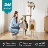 Arbre à chat en bois multi-niveaux de luxe et durable avec poteaux à gratter en sisal, maisonnette et perchoir pour grands chats d'intérieur et chatons