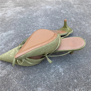 Stylish Pointy <b>Bow</b> Mules Women's Half Covered Low Heel <b>Shoes</b> Ladies Suede Kitten Heels Half-Drag Party Fashion Sexy Sandals - Product Image 5