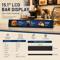 Écran de menu numérique HD USB de 15,1 pouces 2900x480 pour la publicité sur les comptoirs de restaurants, écran LCD ultra large étiré