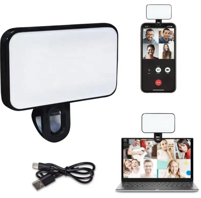 Rechargeable LED Selfie Light 3 Color Temperature Mini Photographic Lighting for Phone Notebook Laptop Bracket-On Accessory