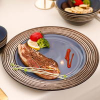 48pcs Vaisselle en grès bleu Bol Assiette Vaisselle Ensembles de vaisselle en céramique pour la maison et la cuisine Jour de l'indépendance