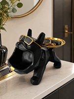 Figurine de Rangement Bouledogue Français en Résine avec Plateau Métallique, Porte-Clés, Organisateur de Vaisselle, Décoration d'Intérieur, Cadeau de Pendaison de Crémaillère