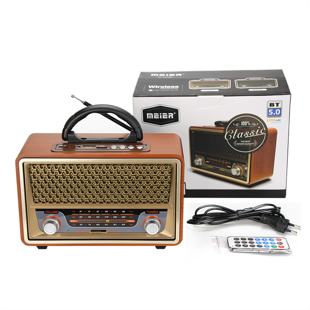 M-157BT Portable Vintage Am Fm Radio MEIER AC 110V-220V Operated Rechargeable Wooden Vintage Style Wireless Usb Radio Speaker
