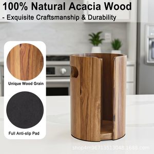Solid Wood Round <b>Paper</b> Towel Holder Upright Rotating Storage For <b>Kitchen</b> Bathroom Table Use - Product Image 3