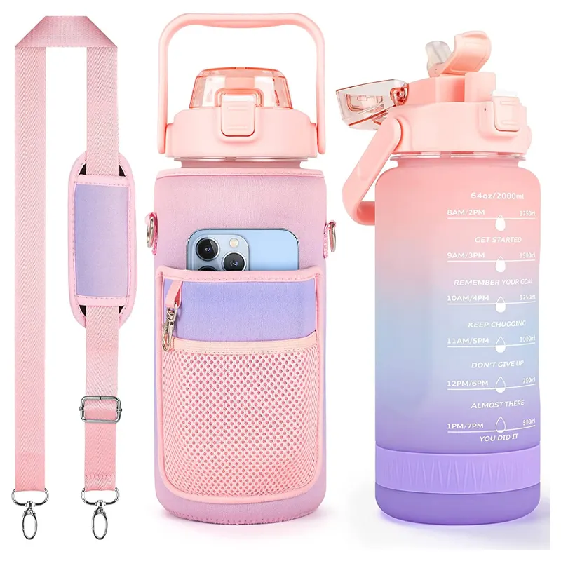 2l Custom Outdoor Travel Portable Leakproof Drinkware Plastic Creative Travel Tea Cup With Portable Rope Sports Water Bottle