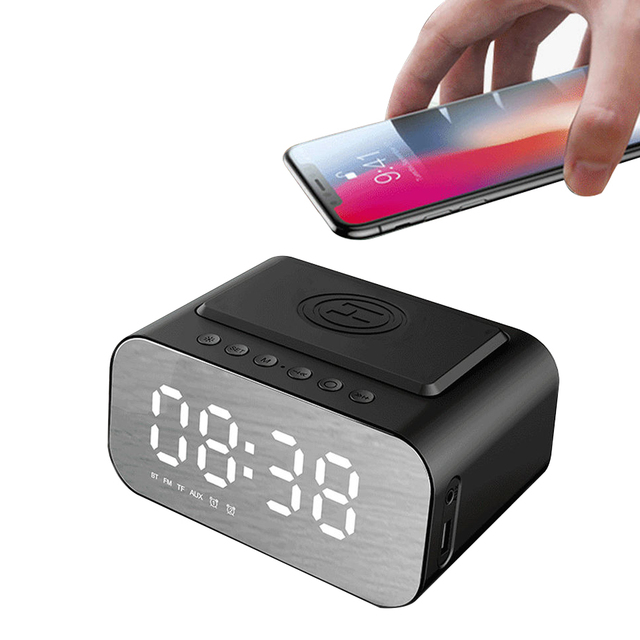 Smart Control Portable Double Alarm Clock 15W Fast Charging Wireless Charger Bluetooth Speaker with Radio